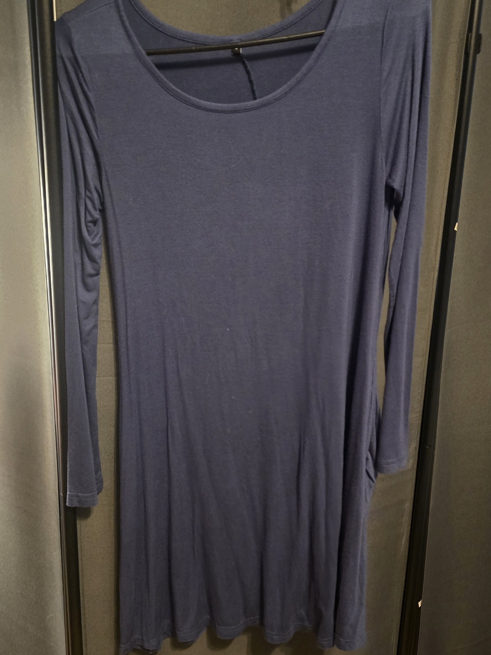 Long Sleeve Navy Blue Women's Midi Dress